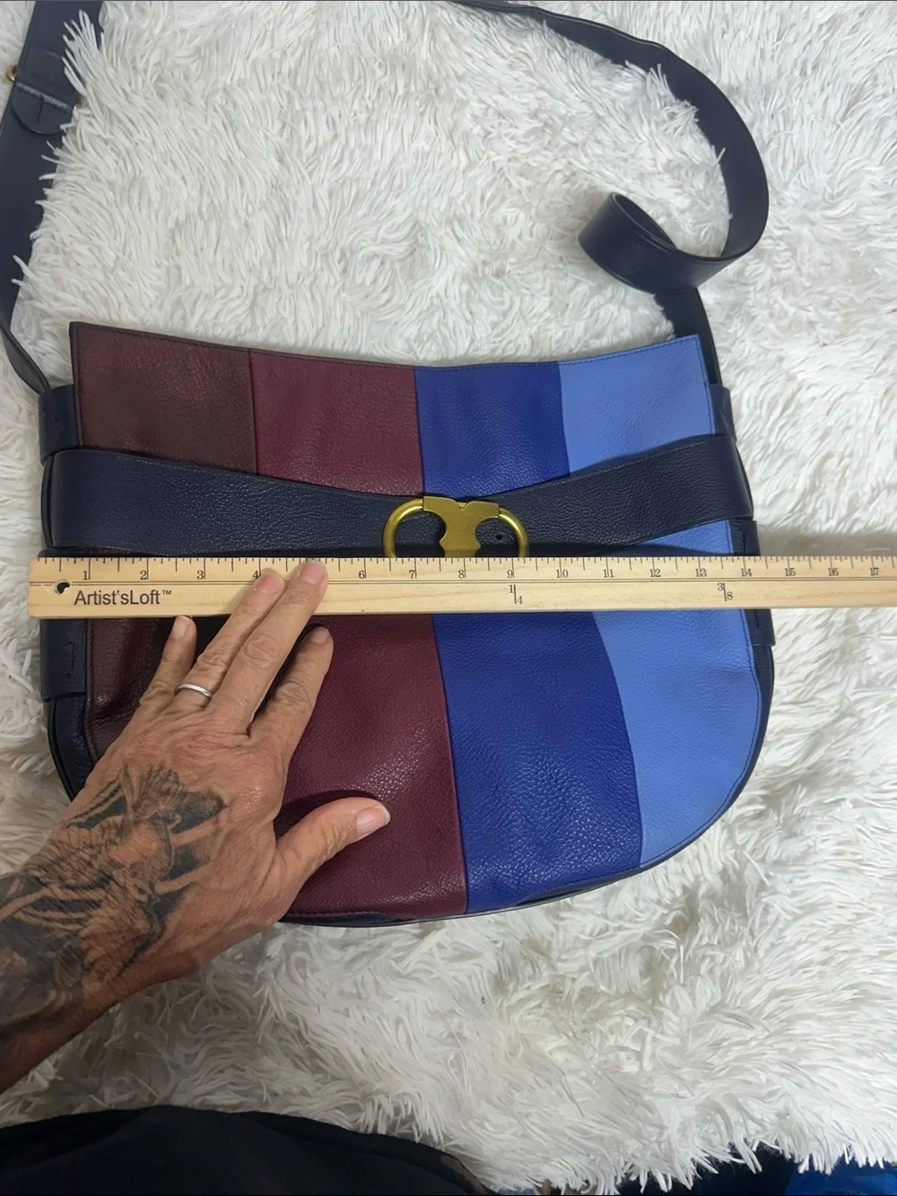 TORY BURCH Gemini Link Striped Multi Belted Hobo Cross Body Bag
